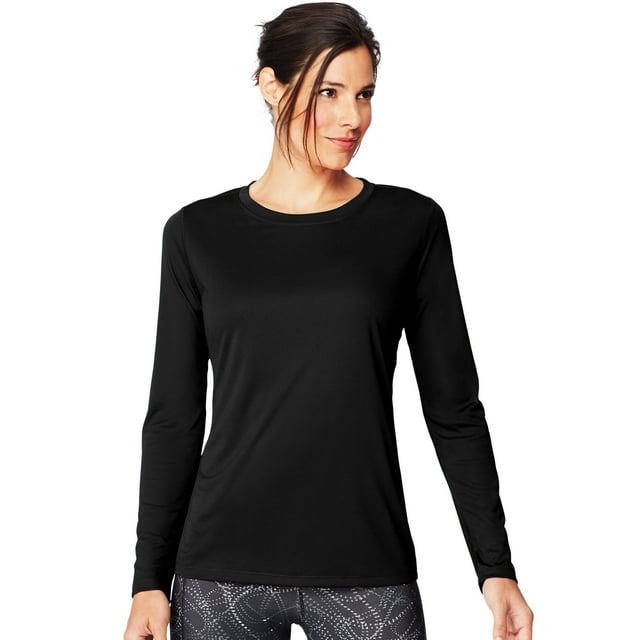 Hanes T-Shirt à Manches Longues Sport Cool DRI Performance pour Femmes, 2TG, Noir