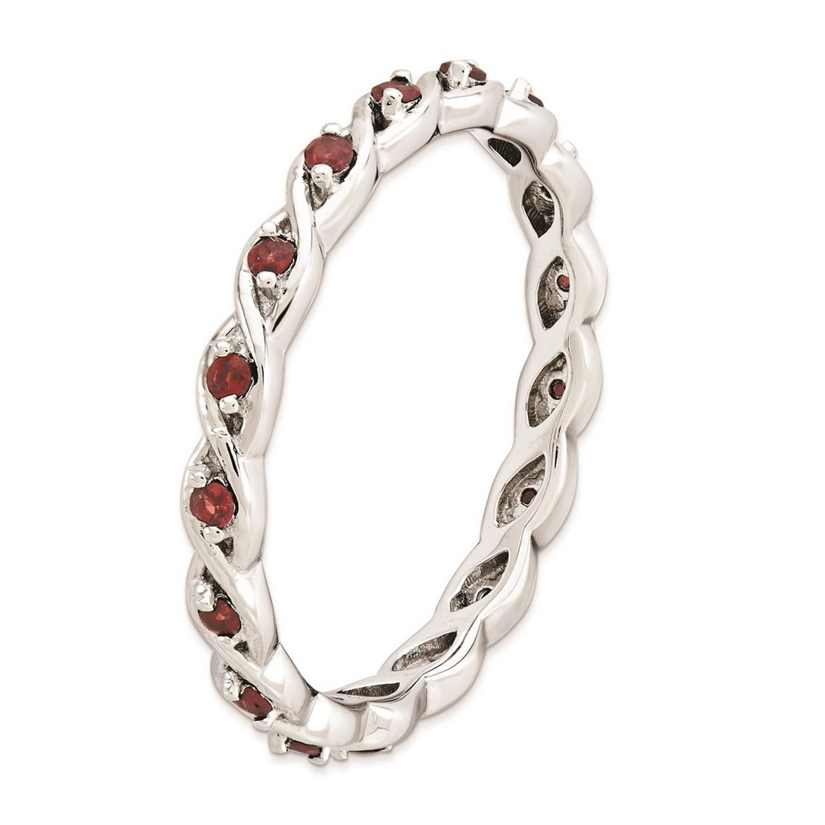 2.5mm 925 Sterling Silver Polished Prong set Stackable Garnet Ring Size 8 Stackable Ring for Women