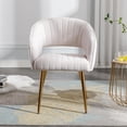 thumbnail image 3 of Velvet Dining Room Chairs - Upholstered Gold Chair with Hollow Back, Modern Design, Gold Legs, Accent Armrests - Perfect for Kitchen, Living Room, Reception - White (1PC), 3 of 7