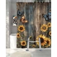 thumbnail image 3 of Split Shower Curtain for Transfer Bench, Spring Yellow Sunflower Fabric Shower Curtains for Bathroom, Butterfly Wood Retro Farmhouse Tub Sliding Transfer Bench Waterproof Bath Curtains 72"x72", 3 of 9