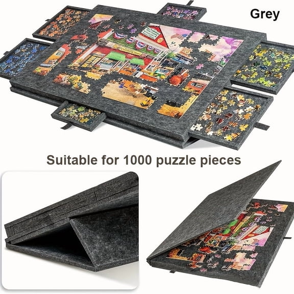 Foldable Puzzle Board with 6 Drawers, Fits 1000 Pieces, Portable Puzzle Table with Sorting Trays, Stand & Cover