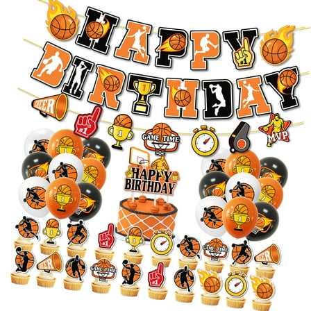 Kids Safe Basketball Party Decoration Pack With Banners Balloons Cake Inserts For Birthdays And Team Event