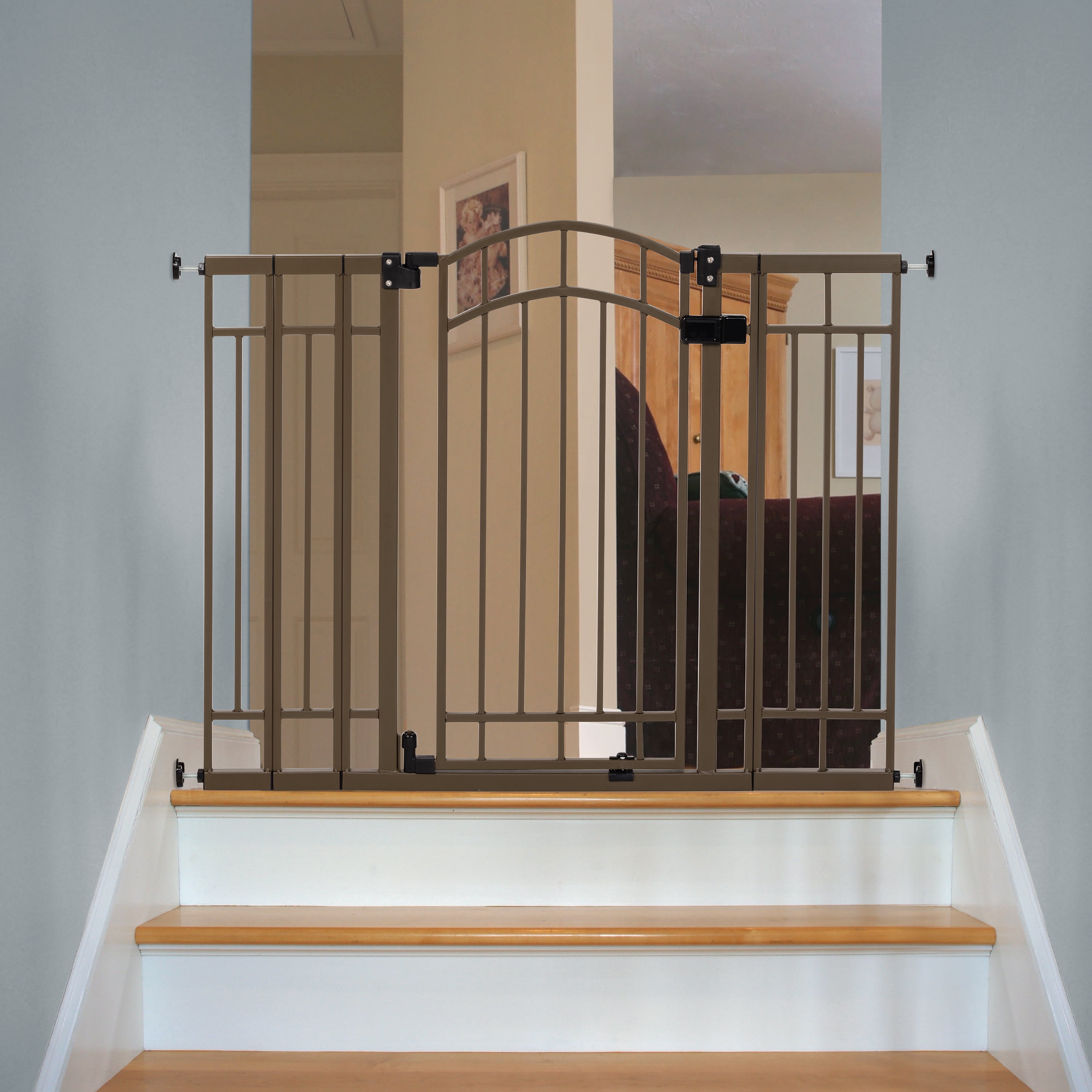 Summer Infant Multi-Use Decorative Extra Tall Safety Pet & Baby Gate, 28' Wide, 36' Height, Pressure / Hardware Mounted, Install on Wall / Banister in Doorway / Stairway, Auto Close Door-Bronze