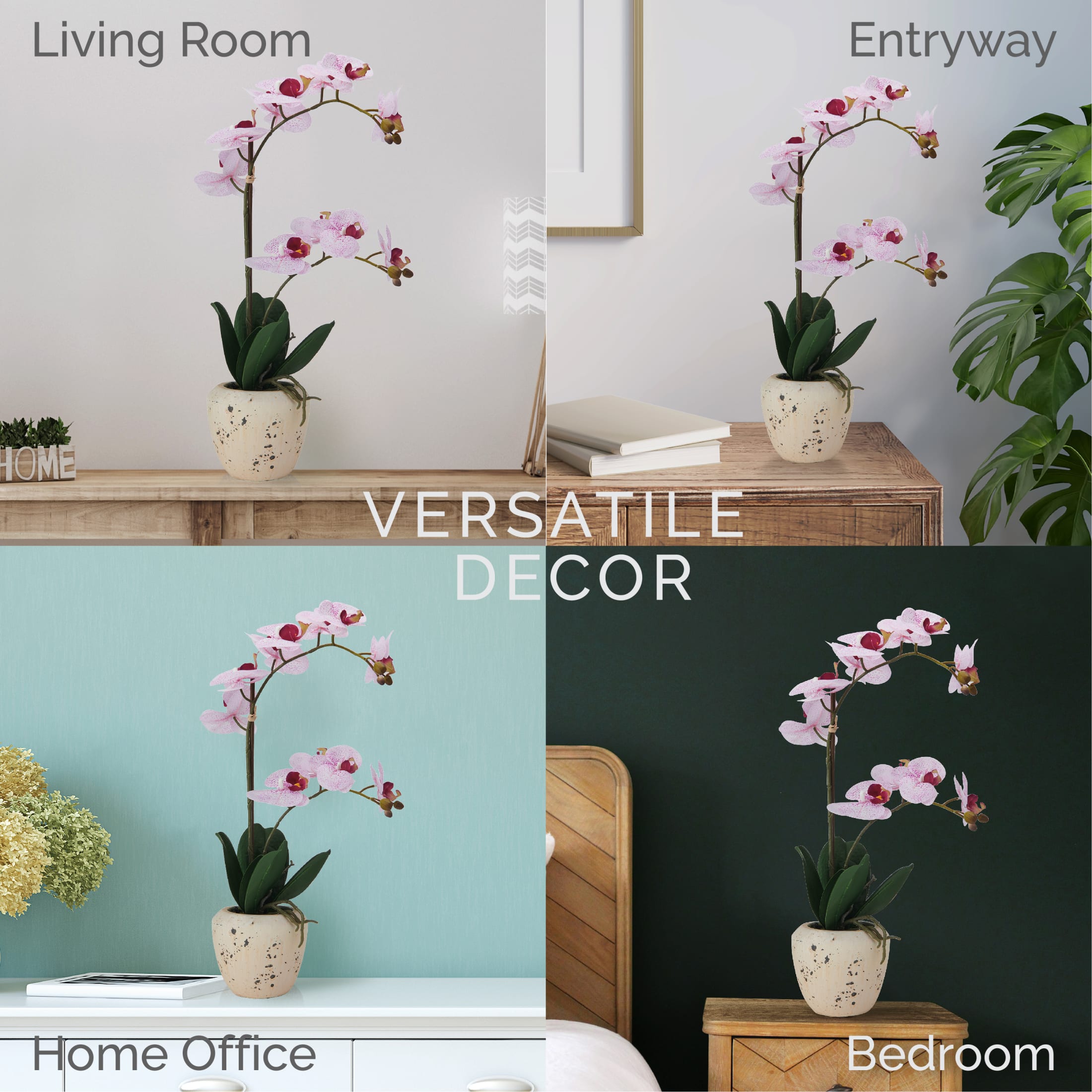 Home Accents 22-inch Artificial Real Touch Phalaenopsis Orchid in Cement Pot, Pink