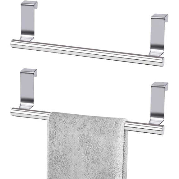 Cabinet Door Towel Bar, Dish Towel Rack for Cabinet, Stainless Steel Kitchen Towel Holder, Over The Door Hand Towel Hanger for Kitchen Bathroom Cupboard, 2 Pack (2*Small)