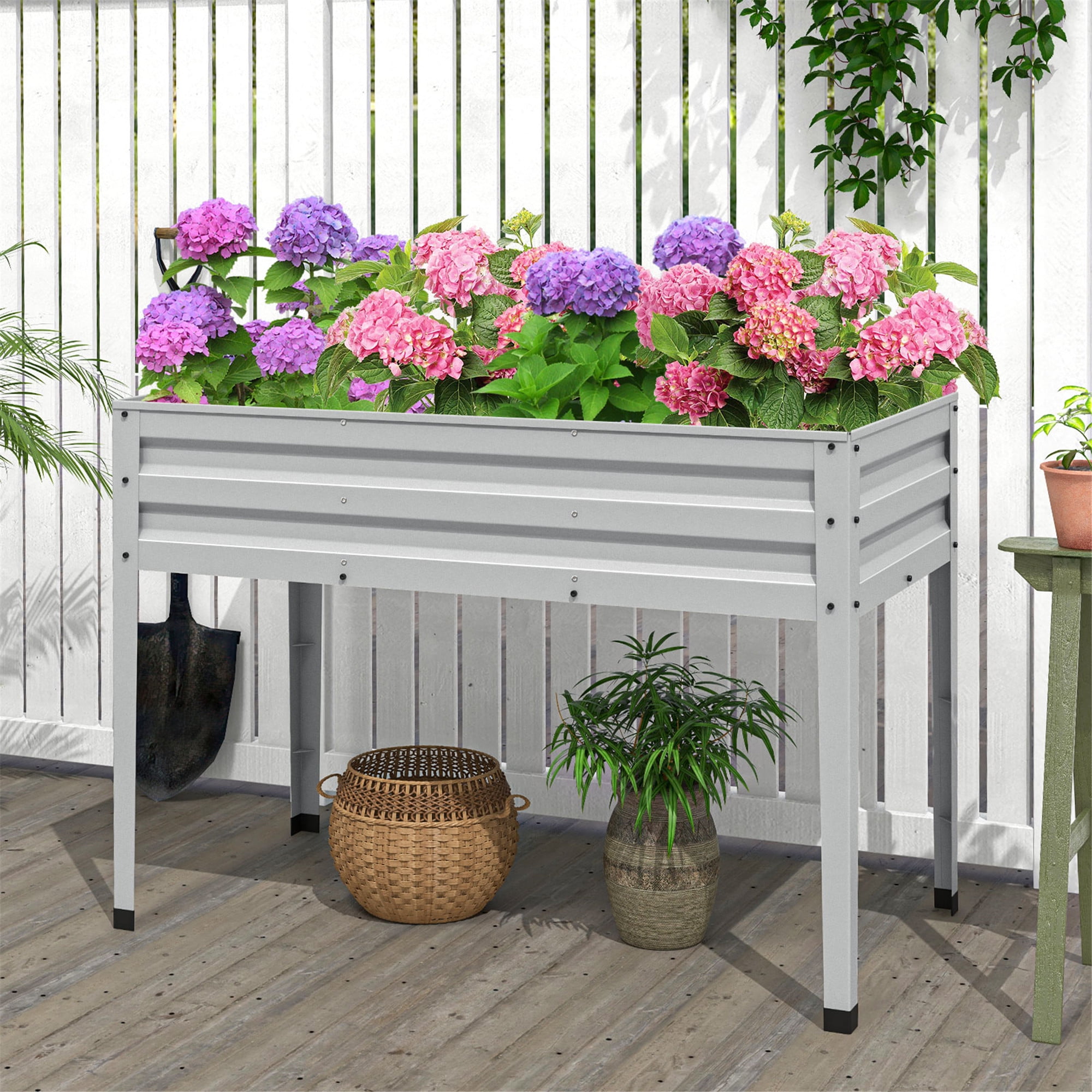 Gymax 46'' x 24'' x 32'' Galvanized Raised Garden Bed w/ Legs Drainage Holes for Flowers Sliver