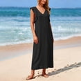 thumbnail image 6 of ClodeEU Women's V Neck Ruffle Cap Sleeve Textured Maxi Dress,Casual Loose Beach Vacation Dress Black,Women's Plus M, 6 of 6