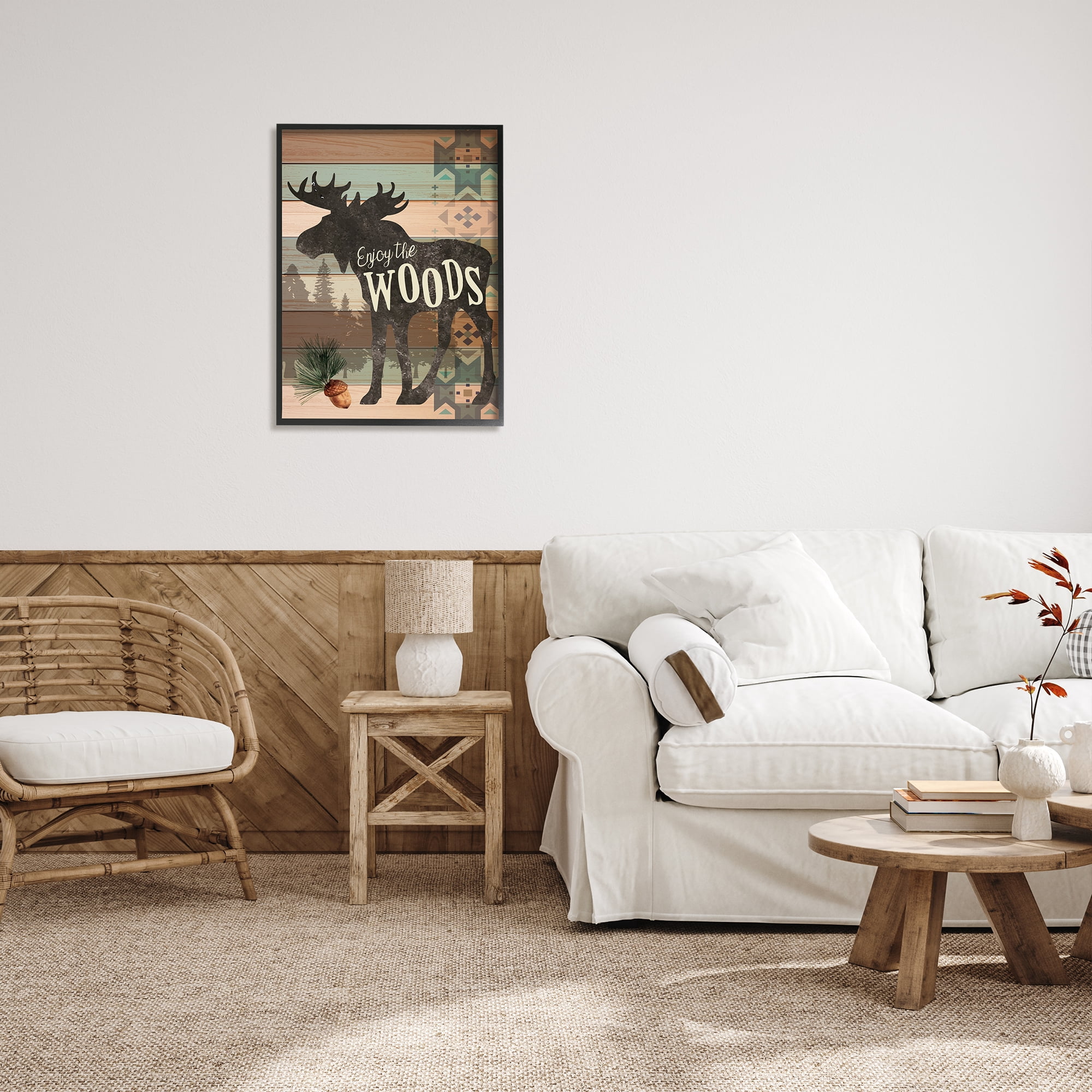 Stupell Enjoy The Wood Patterned Moose Animals & Insects Painting Black Framed Art Print Wall Art