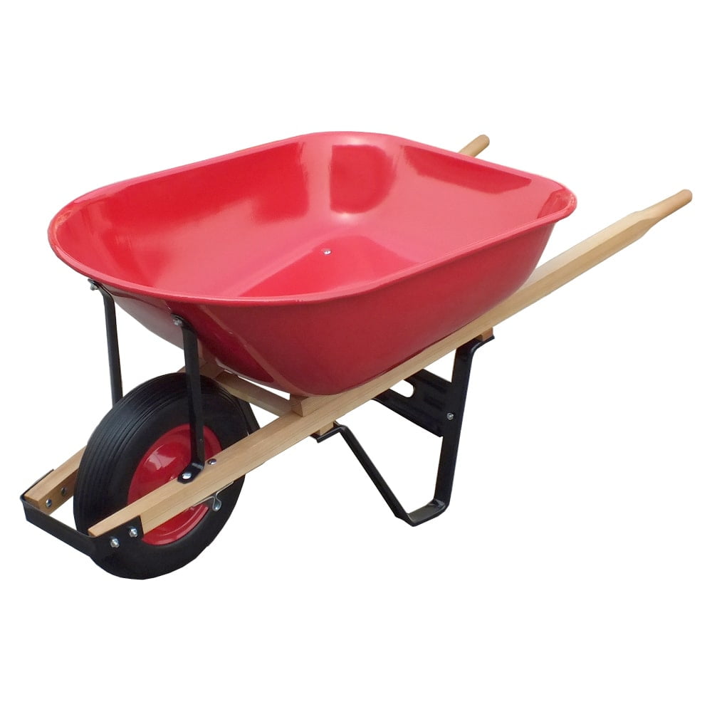 Garden Wheel Barrow Cart Heavy Duty Steel Frame Wood Handle Durable