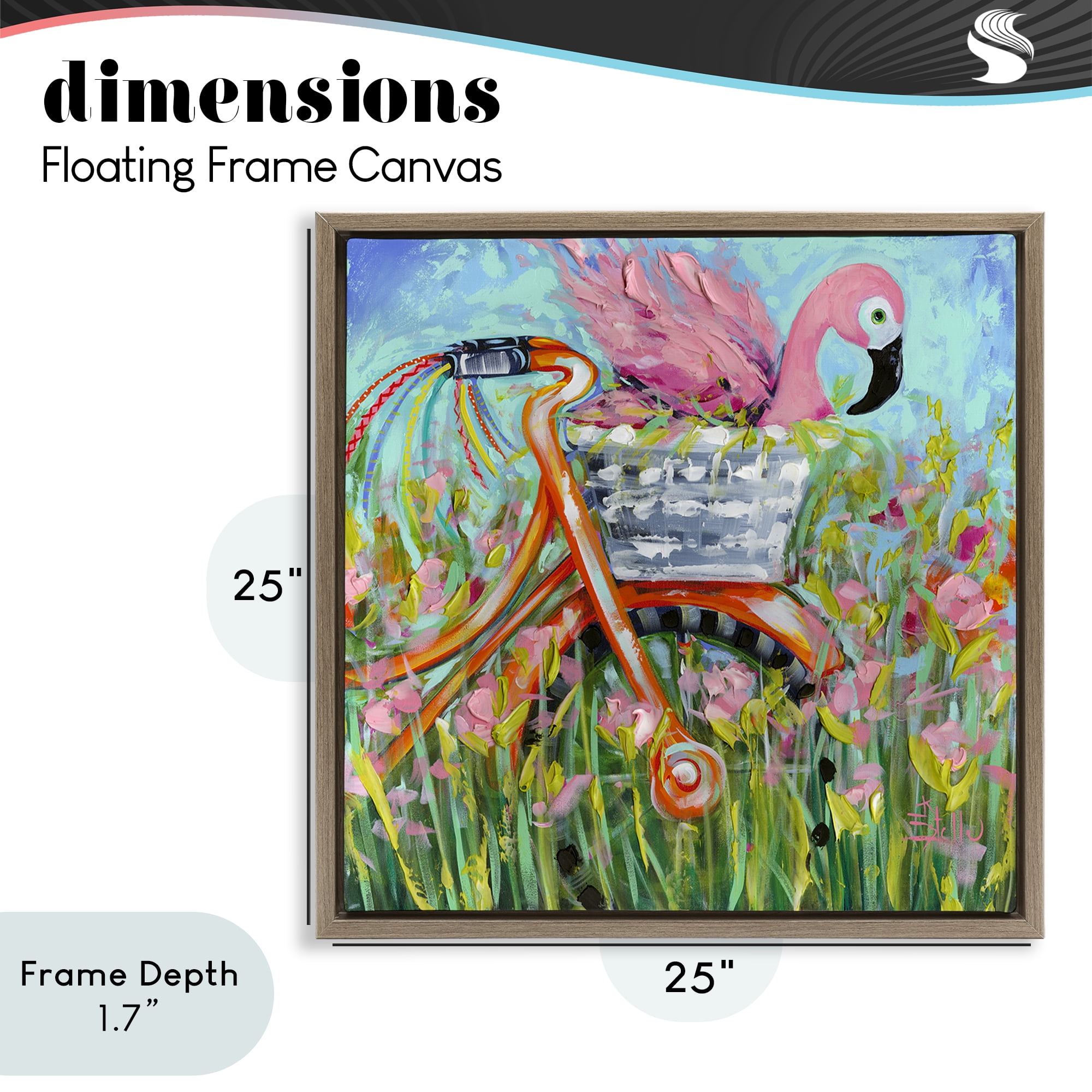 Stupell Industries Flamingo's Free Bicycle Ride Brown Framed Floater Canvas Wall Art, design by Estelle Grengs