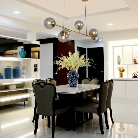 

KUIKUI Modern American branch glass lampshade metal chain chandelier 6 bulbs