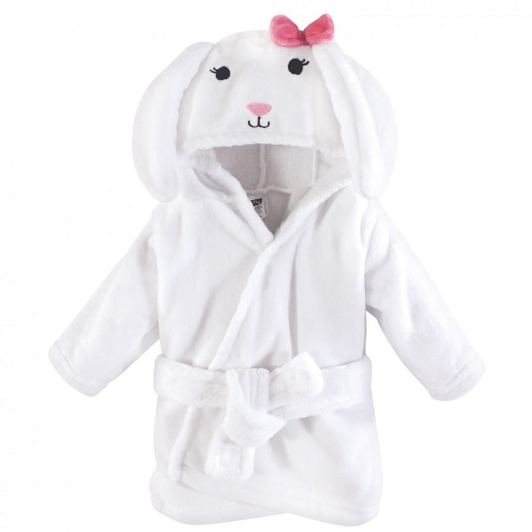 Hudson Baby Infant Girl 2Pc Plush Animal Face Bathrobe, Pink Unicorn Bunny, 0-9 Months