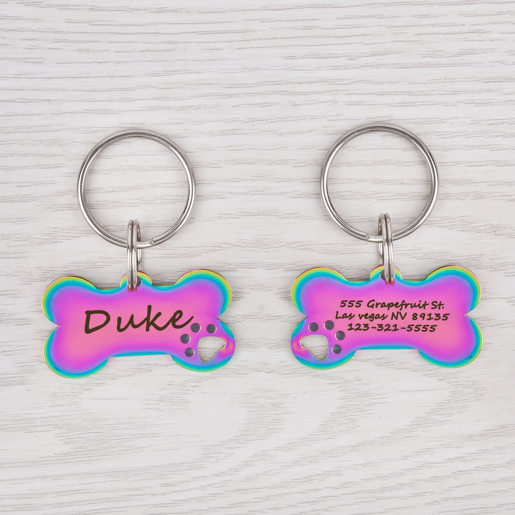 Anavia Stainless Steel Bone Paw Print Engraved Dog ID Tag, Multi-color, S