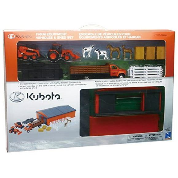 New-Ray Kubota Farm Vehicles with Machine Shed Set
