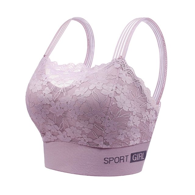 Fashion Women Solid Color Steel Rings Lace Pad Gathering Daily Bra