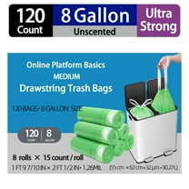 8 Gallon Medium Drawstring Trash Bags,Green & Unscented,Ultra Strong,120 Count,Regular Wastebasket Bags for Kitchen Bathroom Home Office Garbage Can Liners,Leakproof