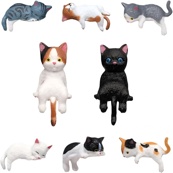 ACDANC 8 Pcs Cat Car Dashboard Decorations, Mini Cat Figurines Dashboard Decor Rearview Mirror Ornament, Cute Computer Monitor Office Desk Decorations