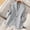 B_Gray, variant on Women Contrast White Piping Blazer Jacket Notched Lapel 3/4 Sleeve One Button Work Casual Suit Outer Coat Khaki S