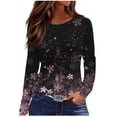 thumbnail image 1 of lcziwo Womens Floral Print Long Sleeve Tops Crew Neck Casual Dressy Blouses Loose Fit Comfy T Shirts Fall Lightweight Tunic Tops 2024 Black, 1 of 5