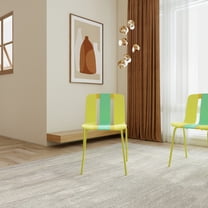 DIANJIE 4-Pack Modern Striped Color Block Chairs Indoor Outdoor PP Plastic Seat Sturdy Metal Legs for Living Room Balcony Café Terrace