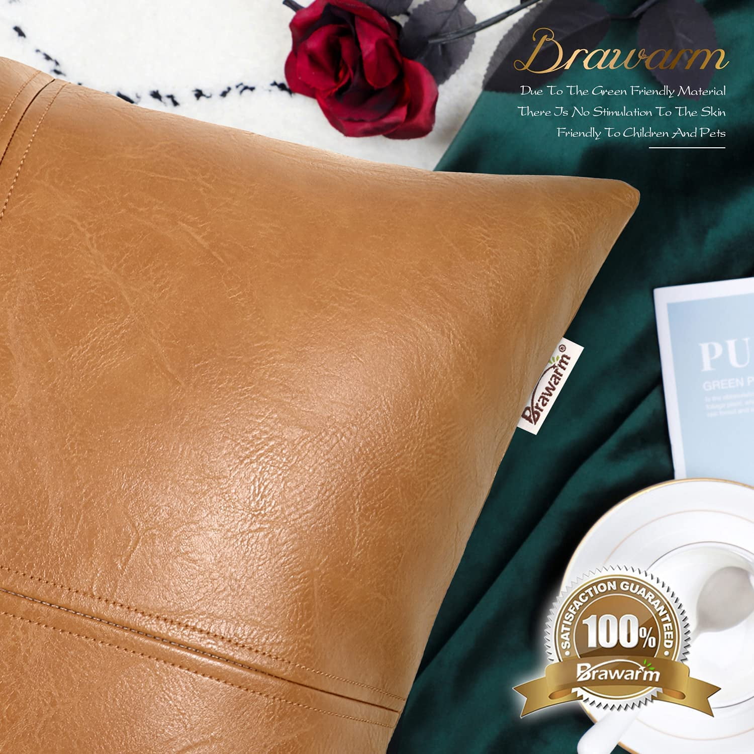 Htooq Faux Leather Throw Pillow Covers Moden Boho Leather Pillow Covers Cases Decorative Pillows Couch For Living Room Garden Bed Sofa Chair 12 X 20
