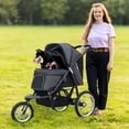 thumbnail image 3 of Dog Stroller for Small Medium Dogs & Cats,Foldable Cat Stroller Jogging Travel Stroller with Rubber Tires,Grey, 3 of 9