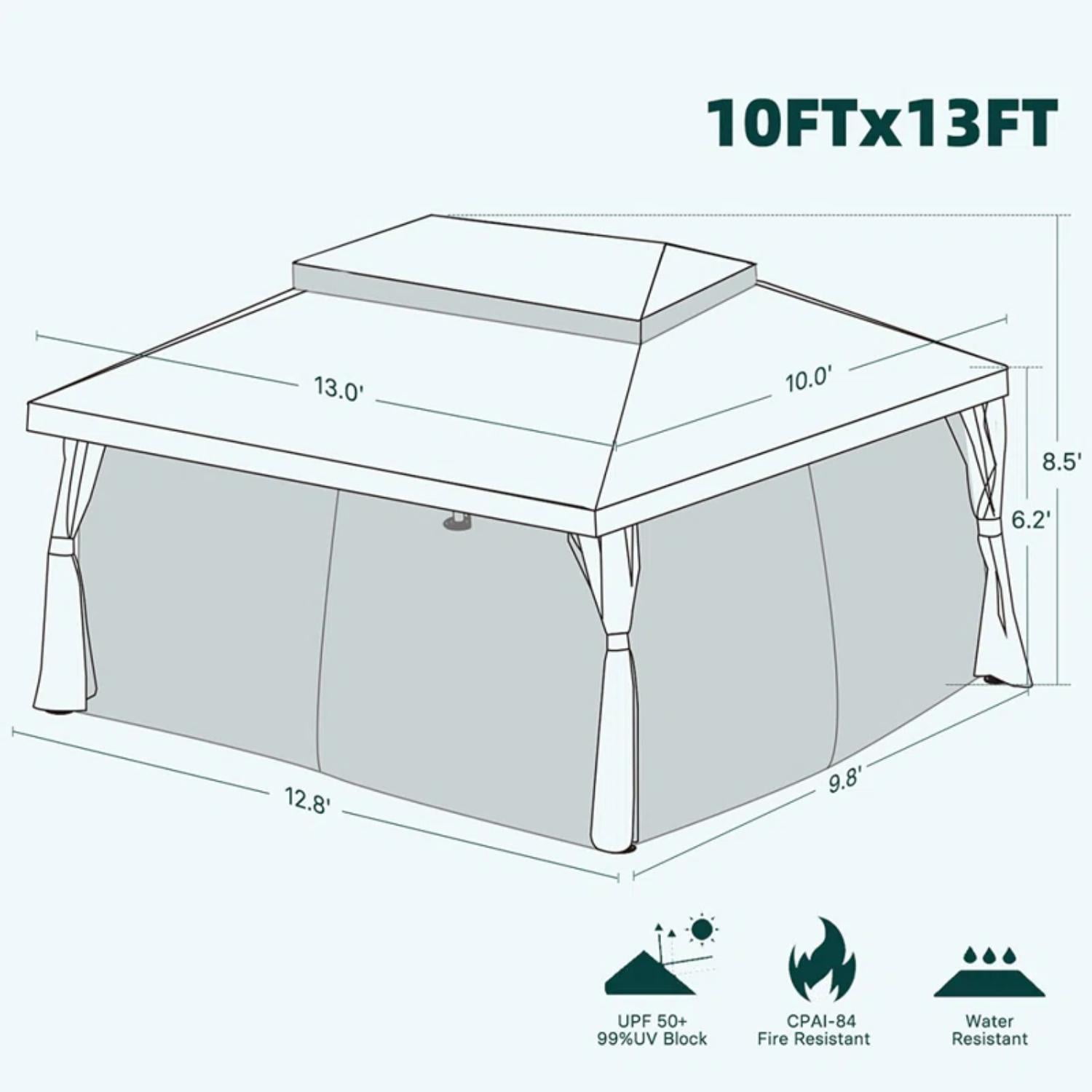 Grand Patio Outdoor Soft-Top Gazebo, Water-Resistant Gray Patio Covers Gazebos, Curtains, 10 x 13 ft