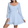 thumbnail image 1 of Womens Solid Jumpsuit Long Summer Outfits Sleeve Ruffle Layer Tie Long Sleeve Body Mini Short Romper Jumpsuit, 1 of 9