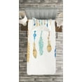 thumbnail image 3 of Ambesonne Feather Quilted Bedspread Set 2 Pcs, Colorful Bird Design, Twin Size, Pale Orange Blue Seafoam, 3 of 3