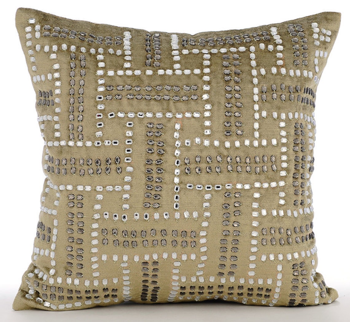 Pillow Cases, Sage Green Pillow Shams, Crystals Maze Pillow Shams