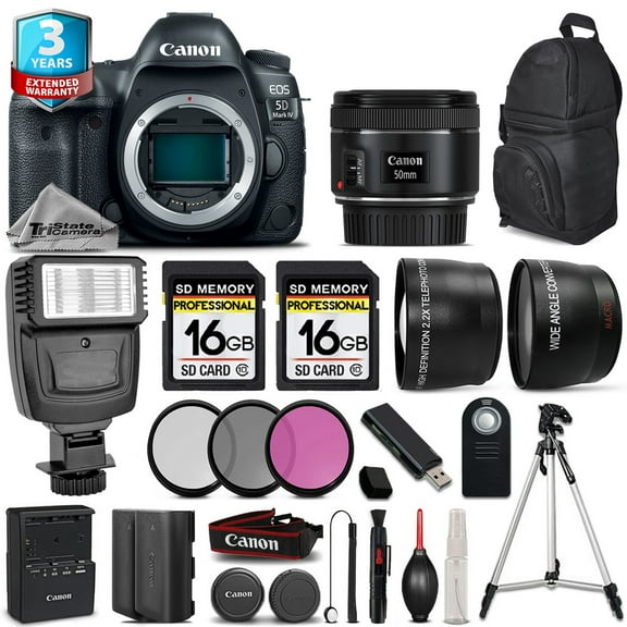 Canon EOS 5D Mark IV Camera   50mm 1.8   Flash   32GB   EXT BATT   2yr Warranty (International Version)