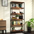 5-Tier Wooden Bookcase Storage Shelves Organizer, Retro Bookshelf Plant ...