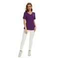 thumbnail image 5 of Uvplove Womens Blouse V Neck Knot Front Short Sleeve Basic Casual T Shirt Purple-2XL, 5 of 8