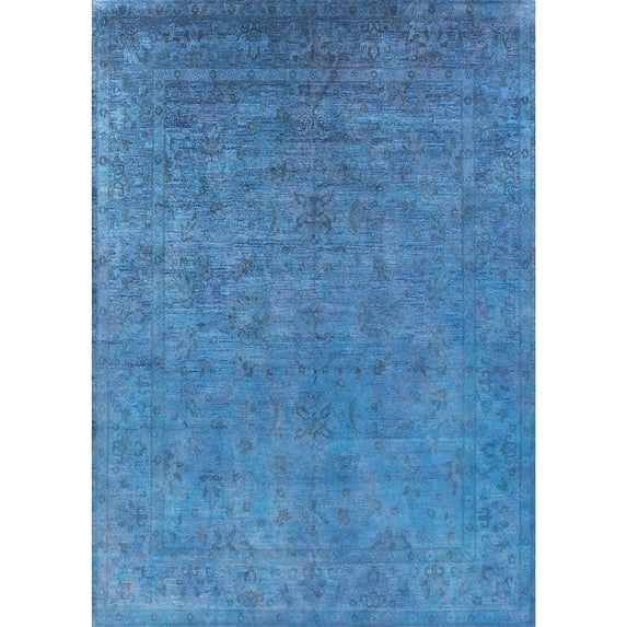 Ahgly Company Indoor Rectangle Mid-Century Modern Dodger Blue Oriental Area Rugs, 5' x 7'