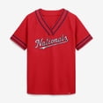 thumbnail image 4 of Women's Fanatics Red Washington Nationals Diva Race Ahead Raglan V-Neck T-Shirt, 4 of 5