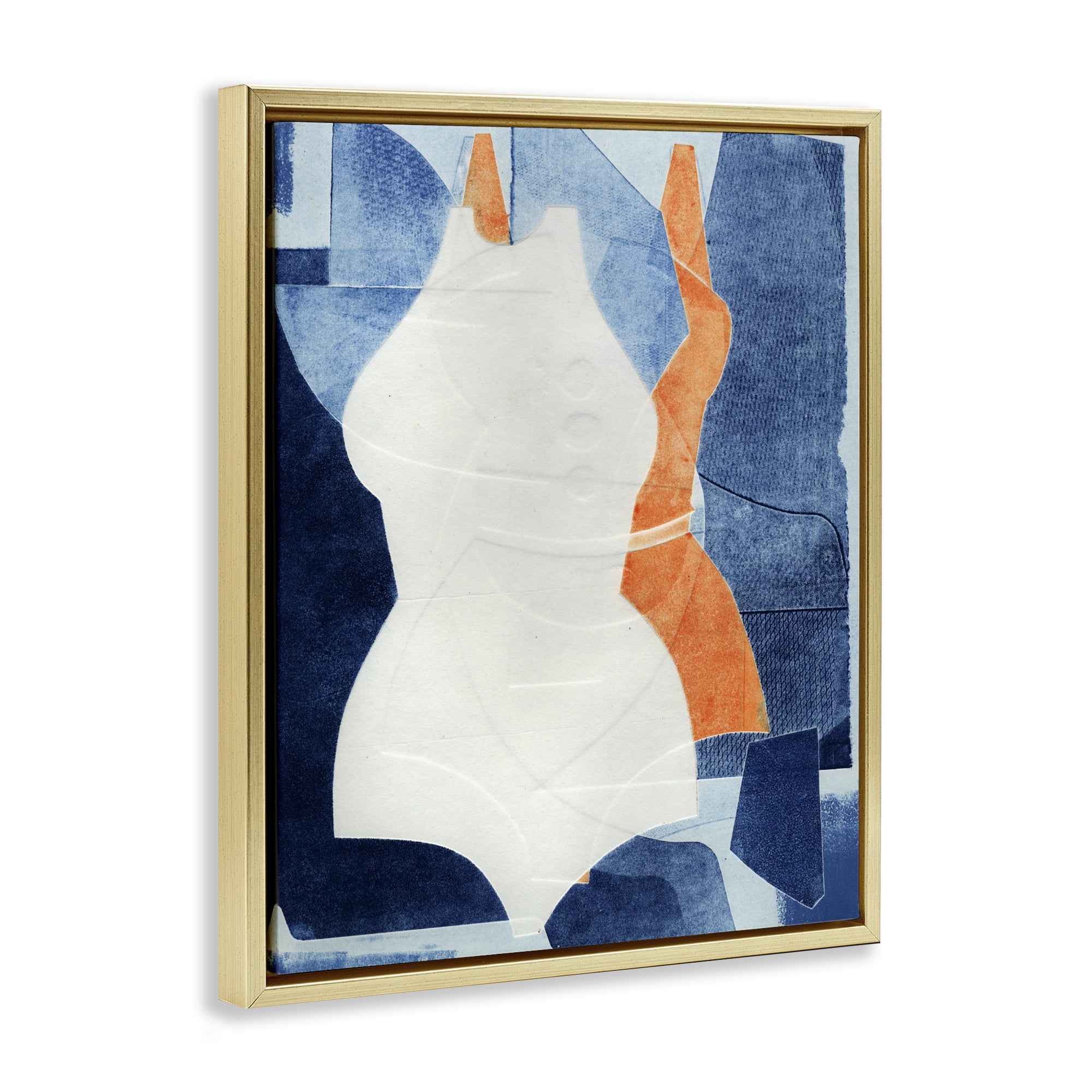 Stupell Industries Abstract Fashion Shapes Blue Gold Framed Floater Canvas Wall Art, design by Stacy Milrany