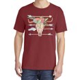 thumbnail image 2 of Wild Bobby,Trippy Long Horn Cow Skull, Streetwear, Garment-Dyed Washed Look Short Sleeve T-Shirt, Tomato, Small, 2 of 3