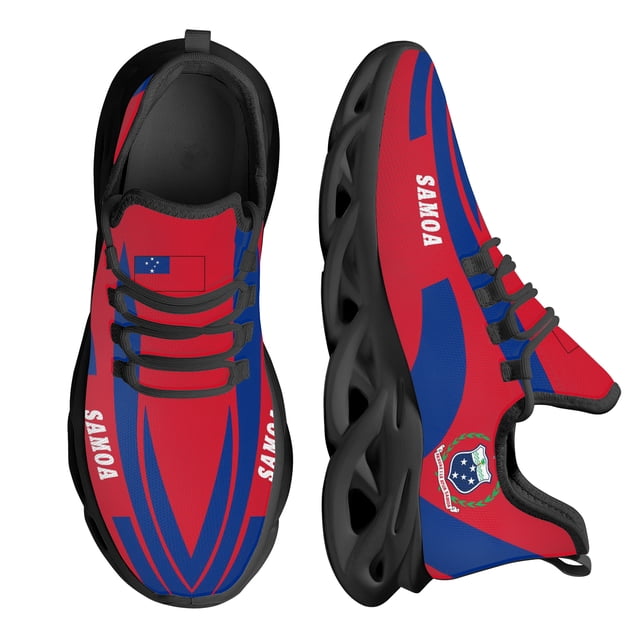 Zapatos deportivos ligeros para exteriores, a prueba de golpes, con diseño de bandera de Samoa roja y azul, zapatos de punto transpirables, zapatos casuales