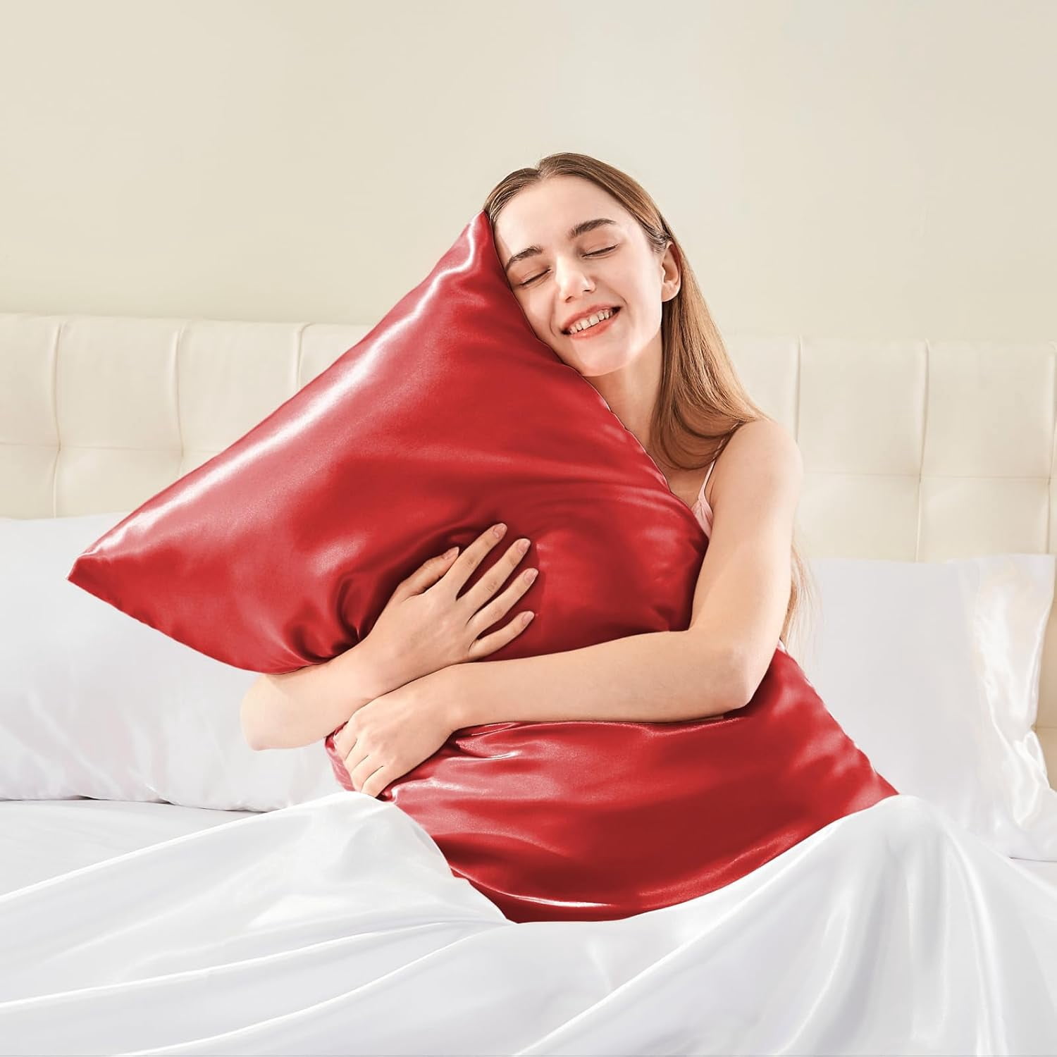 Satin Body Pillow Cover, Super Soft and Cooling Body Pillow Pillowcase for Hair and Skin, Breathable Silky Full Long Pillowcase Cover(20"x54", Baked Apple)