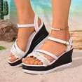 thumbnail image 3 of Rokment Womens Pearl Rhinestones Charms Platform Wedge Dressy Sandals Elegant Leather Chunky High Heels Bride Wedding Fashion Casual Dress Summer Shoes White Size 8.5, 3 of 6