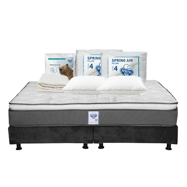 Colchón King Size Prestige Spring Air + Box + 2 Almohadas + 1 Protector de colchón