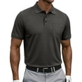 thumbnail image 2 of Hearthz S-5XL Men Polo Shirts Waffle Textured Men's Short Sleeve Shirts Big and Tall Solid Color Mens Golf Polo with Chest Pocket Dark Gray XXL, 2 of 7