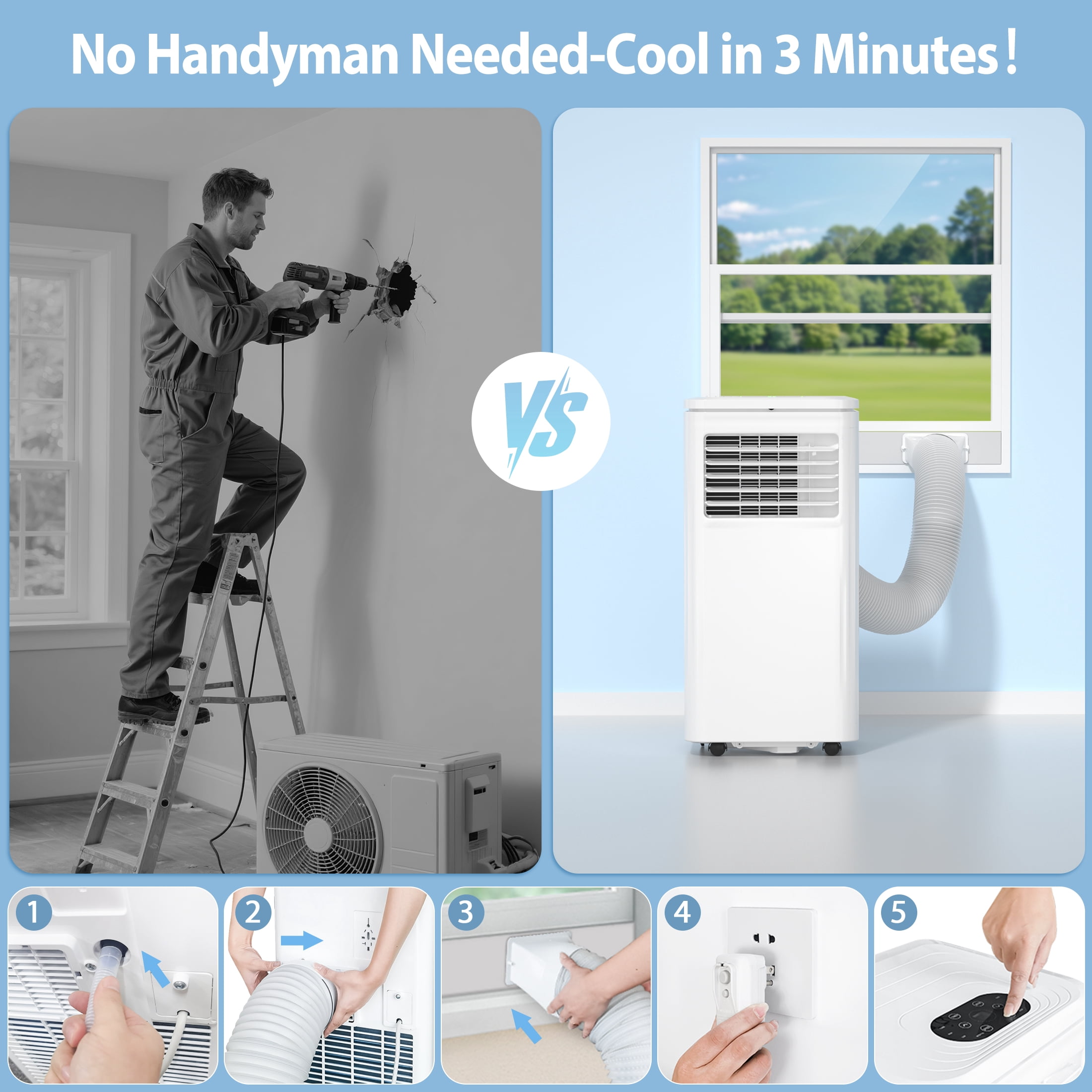 LifePlus Portable Air Conditioner 10000BTU Ashrae ( 6000BTU) Indoor Room AC Unit Dehumidifier Window Kit Remote Control Easy&Efficient Bedroom