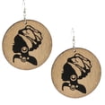 thumbnail image 5 of Natural Round Wooden Earrings Africa Beauty Profile Fashion Dangle Drop Earrings, 5 of 8