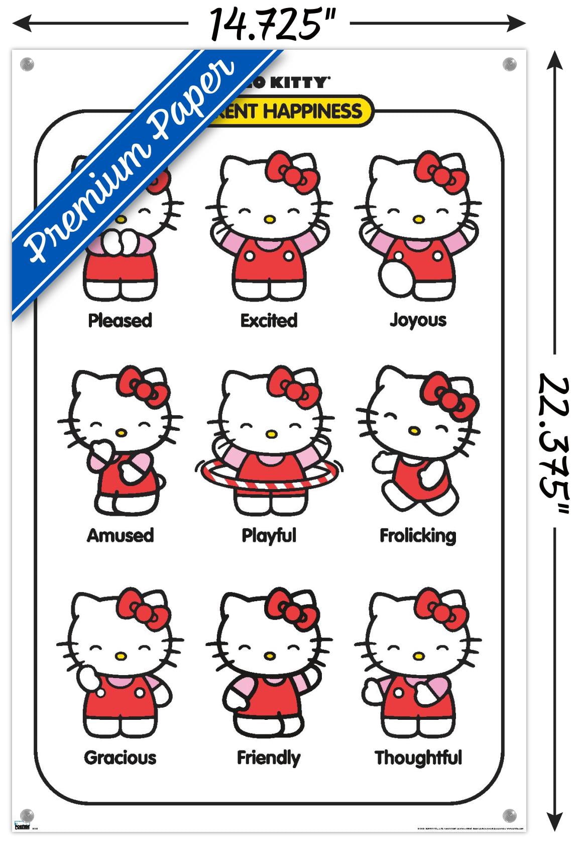 Hello Kitty - Current Happiness Wall Poster with Push Pins, 14.725" x 22.375"