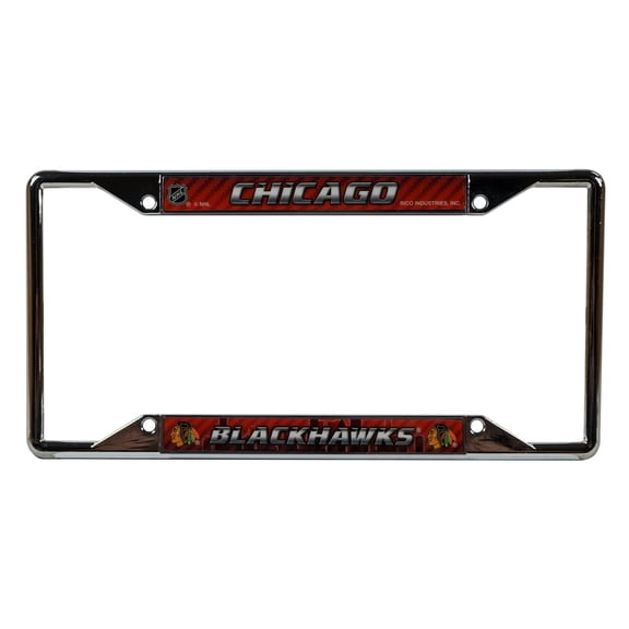 Chicago Hockey Blackhawks EZ View License Plate Frame - Designed for Upper or Lower Corner License Plate Tabs