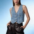 thumbnail image 2 of MOJOGO Denim Vest for Women Sleeveless V Neck Vest Single Breasted Button Tops Cropped Layerlook for Office Daily Light Blue M, 2 of 7