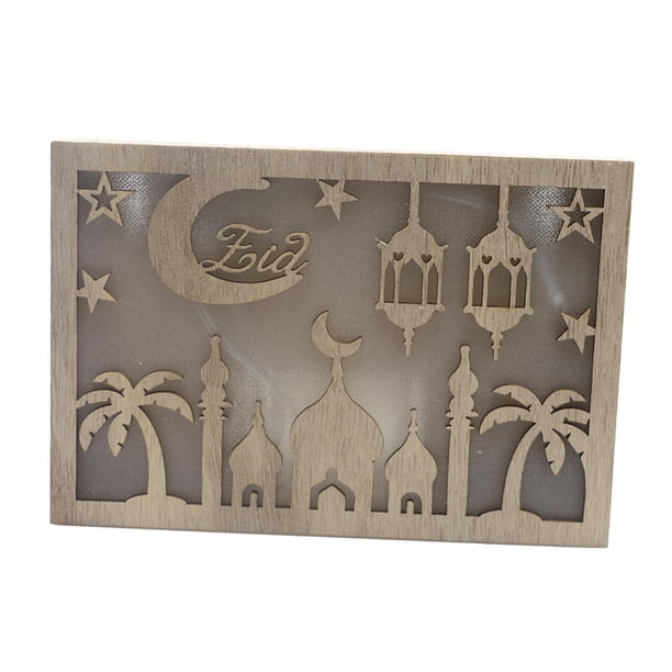 1 lámpara de madera Eid Mubarak para mesa, pared, escritorio, decoración, festival musulmán, romántica estilo 7