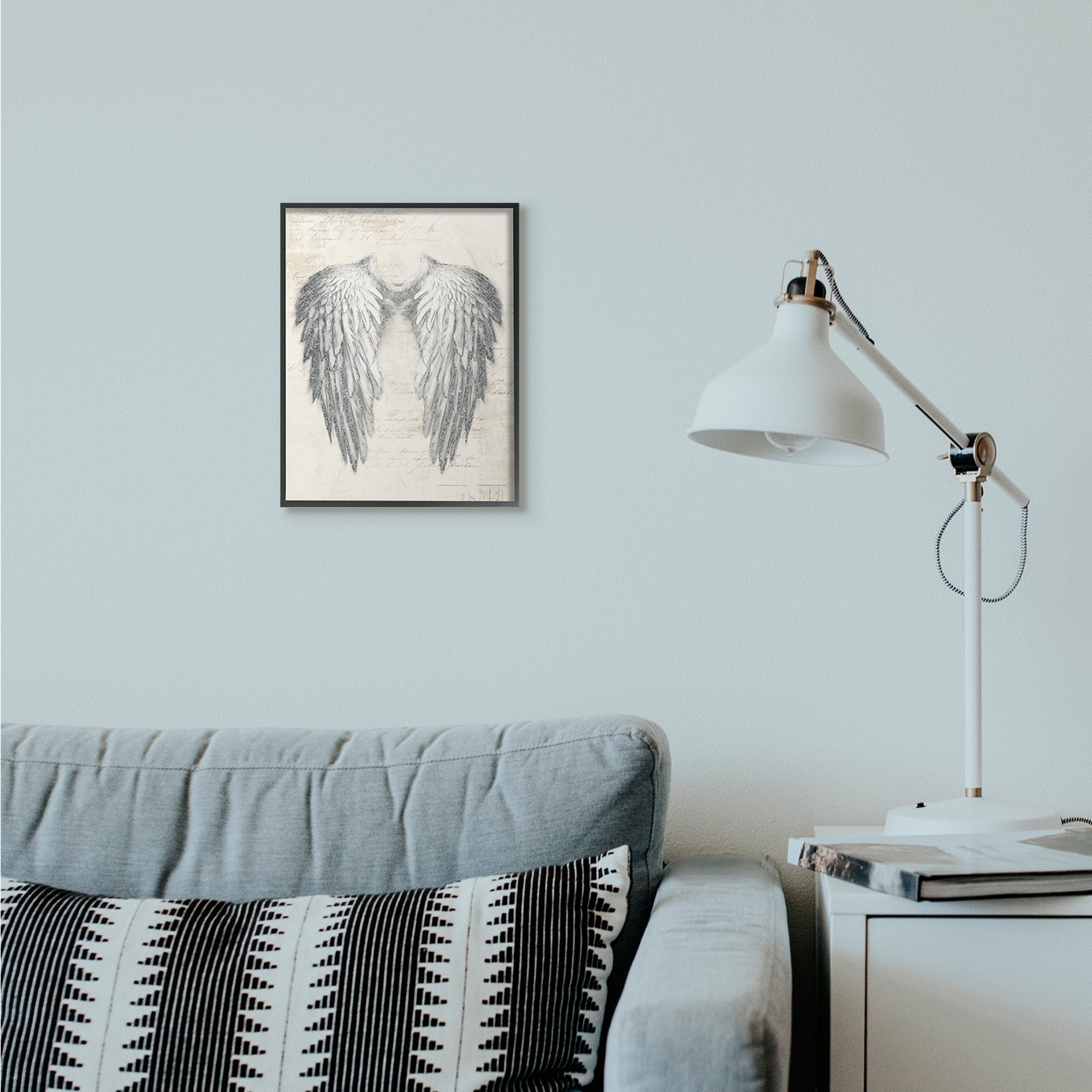 Stupell Industries Heavenly Wings Silver Parchment Design Framed Wall Art by Main Line Studio, 11" x 14", Black Framed