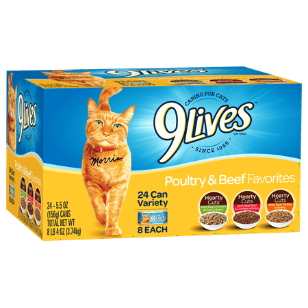 (24 Pack) 9Lives Poultry and Beef Favorites Variety Pack Cat Food, 5.5 oz.